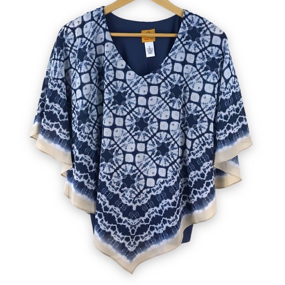 Ruby Rd. Tie‎ dye print lined poncho style top size L